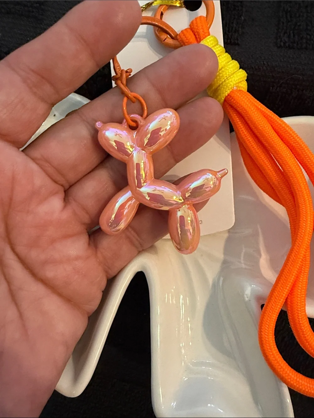 Mint Orange and Pink Iridescent Balloon Dog Tassel Keychain